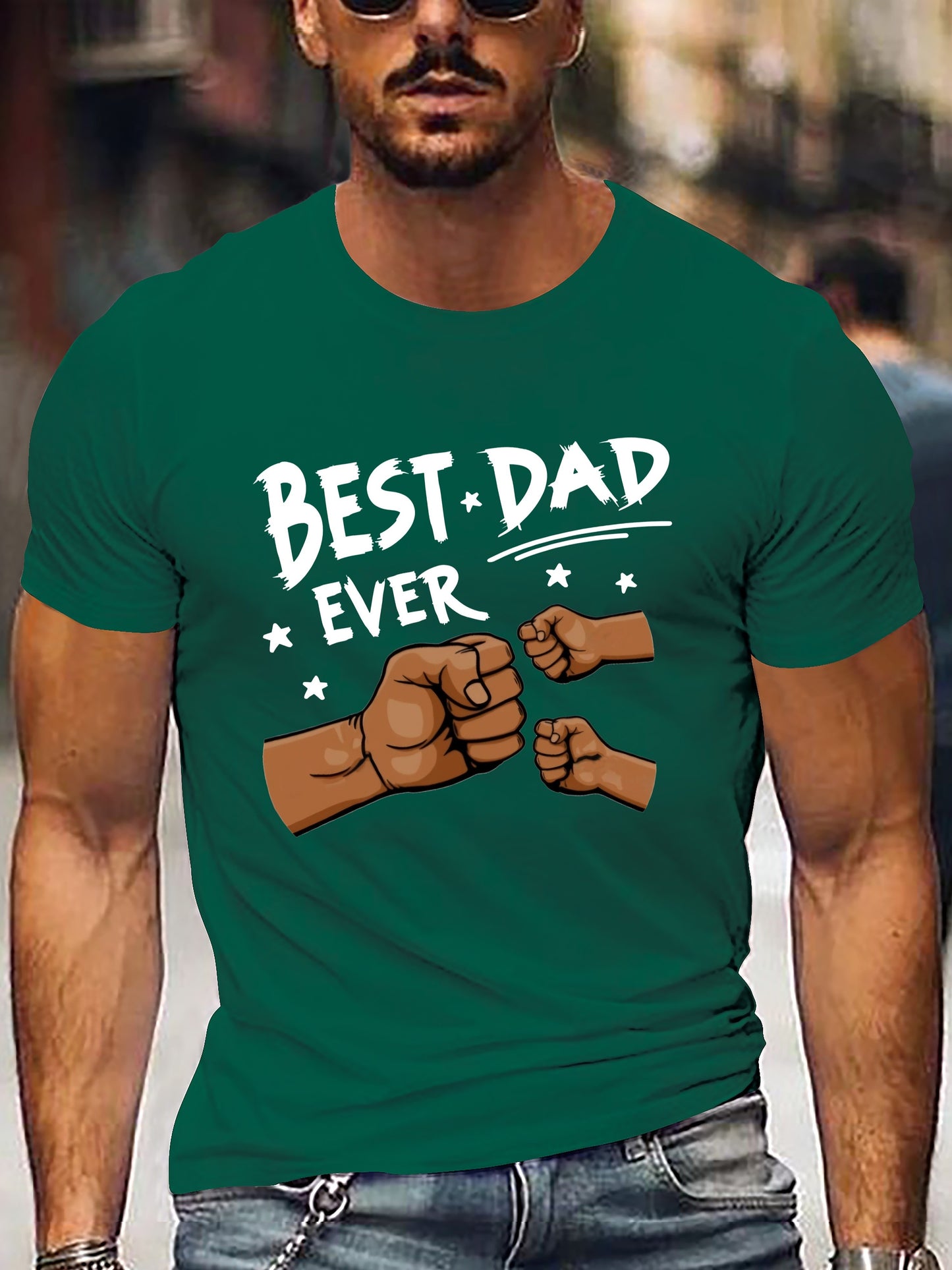 Men's Creative Summer T-shirt, Casual Short Sleeve Crew Neck Top, With BEST DAD EVER Print Men's Versatile Comfy Clothing For Everyday Wear