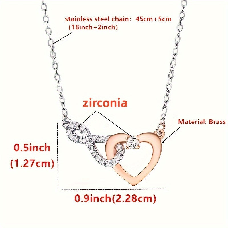 MASALADI Elegant Infinity Heart Necklace for Girlfriend - Dual-Tone Copper with Sparkling Zirconia, Includes Romantic Gift Card & Chic Gift Box - Ideal for Birthdays, Christmas, Valentine's Day, Cute Jewelry