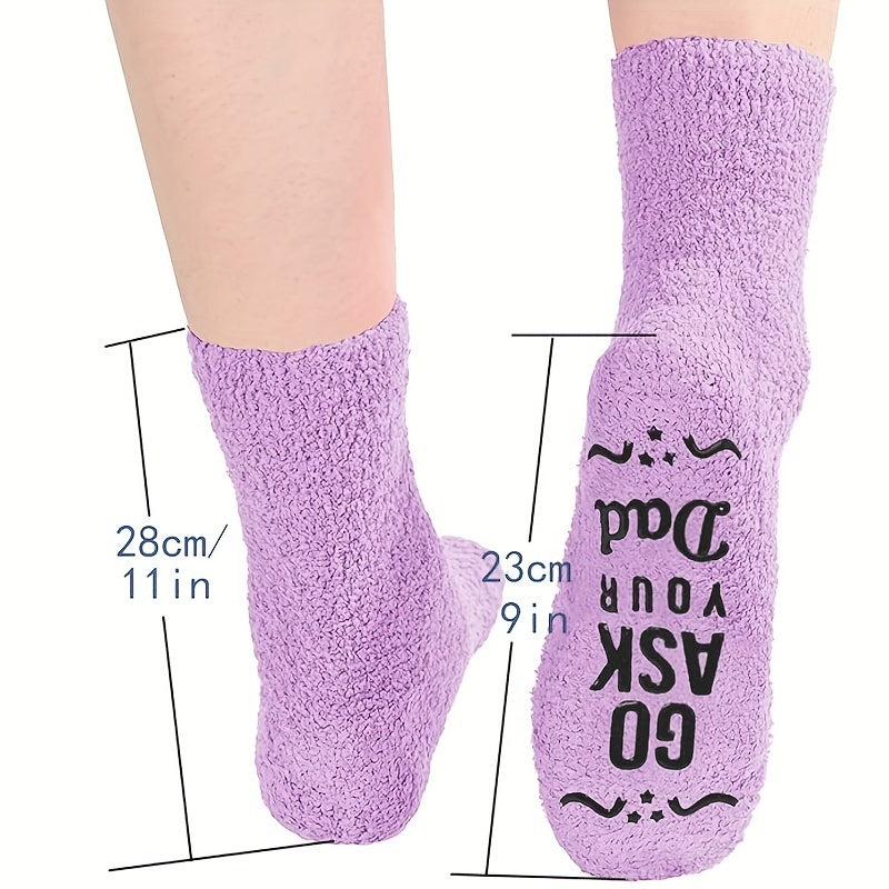 1 Pair "Mom Off Duty, Go Ask Your Dad" Funny Socks - Cozy Polyester Knit, Machine Washable - Perfect Gift for Mother's Day, Christmas, Birthdays from Daughter or Son, Casual Clothing|Decorative Typography|Plush Knit Socks