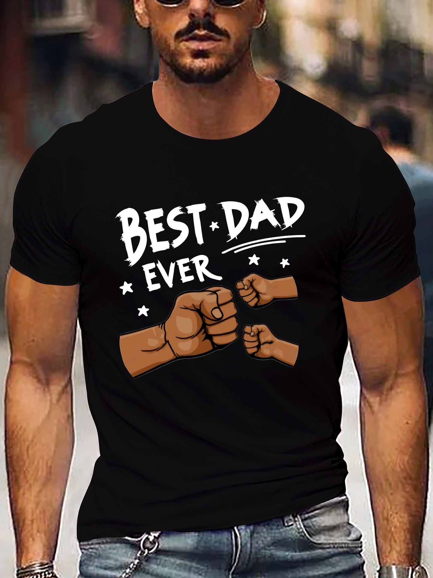 Men's Creative Summer T-shirt, Casual Short Sleeve Crew Neck Top, With BEST DAD EVER Print Men's Versatile Comfy Clothing For Everyday Wear