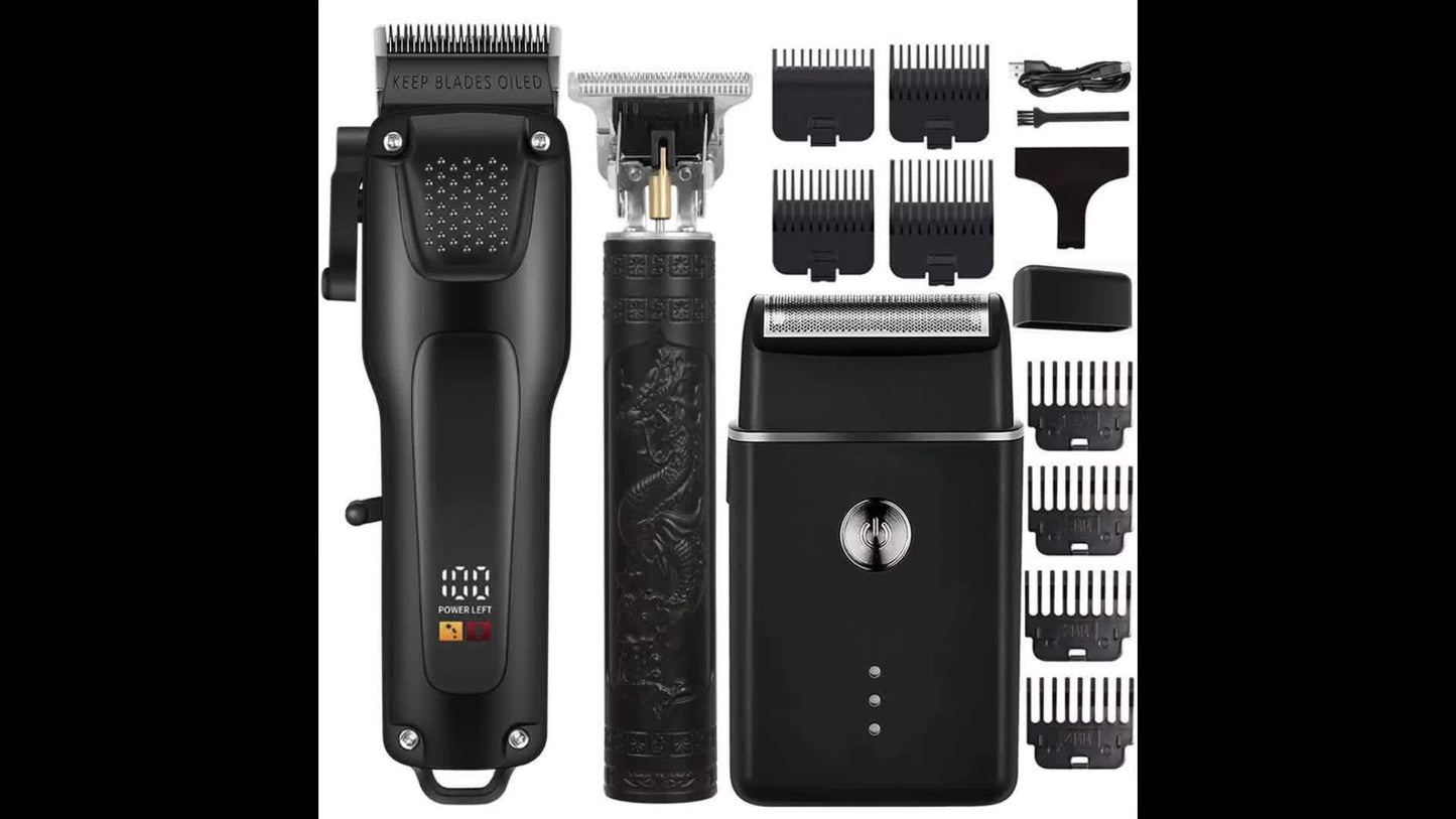 3pcs Men'S Professional Hair & Beard Grooming Kit - Cordless Clippers with LED Display, Precision Trimmer Set, USB Rechargeable, For Home, Perfect Holiday Gift