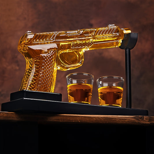 Unique Luxury 8oz Gun Whiskey Decanter Set with 2 Shot Glasses, Glass Pistol Wine Decanter Gun Set, Liquor Dispenser for Tequila Vodka, Christmas Anniversary Birthday Gift for Men, Man, Dad, Boyfriend, Him, Husband, Home Bar