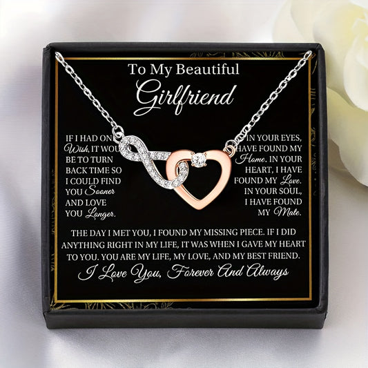 MASALADI Elegant Infinity Heart Necklace for Girlfriend - Dual-Tone Copper with Sparkling Zirconia, Includes Romantic Gift Card & Chic Gift Box - Ideal for Birthdays, Christmas, Valentine's Day, Cute Jewelry