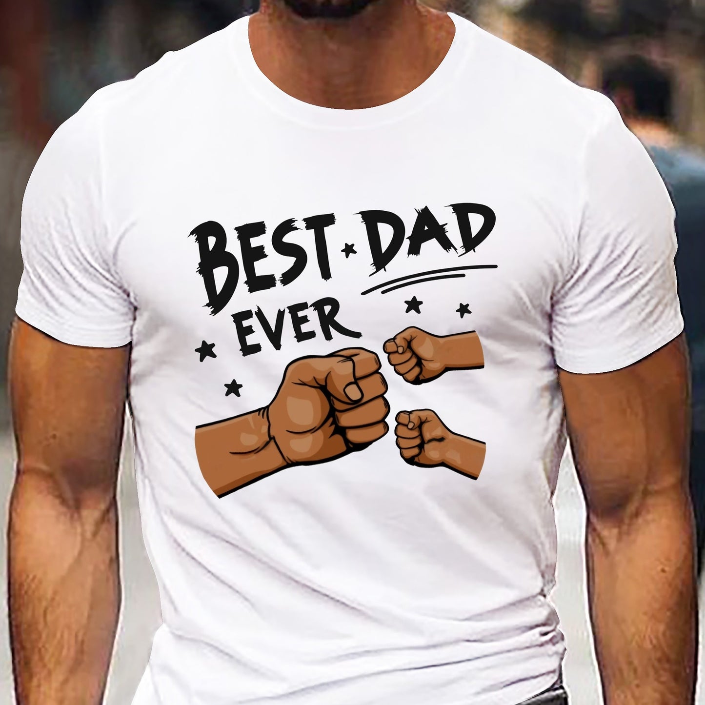 Men's Creative Summer T-shirt, Casual Short Sleeve Crew Neck Top, With BEST DAD EVER Print Men's Versatile Comfy Clothing For Everyday Wear