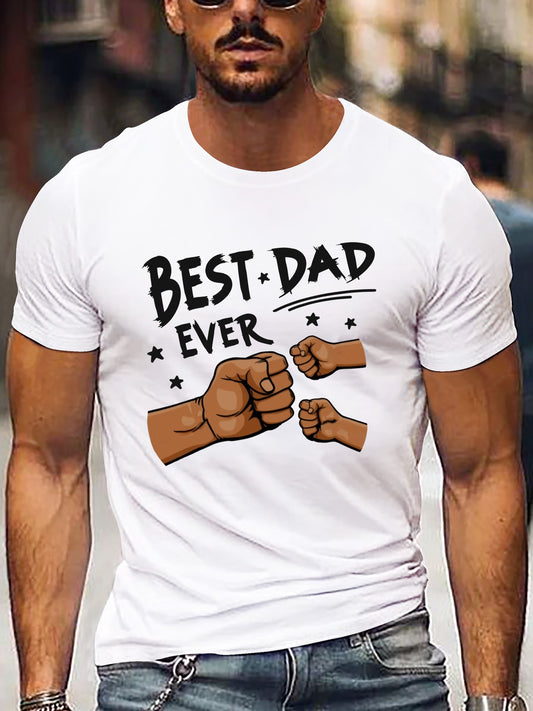 Men's Creative Summer T-shirt, Casual Short Sleeve Crew Neck Top, With BEST DAD EVER Print Men's Versatile Comfy Clothing For Everyday Wear