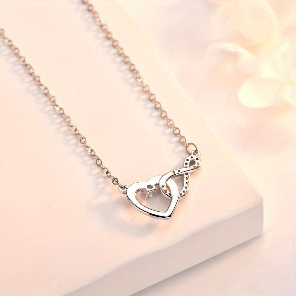 MASALADI Elegant Infinity Heart Necklace for Girlfriend - Dual-Tone Copper with Sparkling Zirconia, Includes Romantic Gift Card & Chic Gift Box - Ideal for Birthdays, Christmas, Valentine's Day, Cute Jewelry