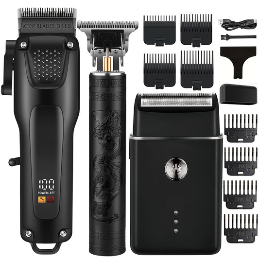 3pcs Men'S Professional Hair & Beard Grooming Kit - Cordless Clippers with LED Display, Precision Trimmer Set, USB Rechargeable, For Home, Perfect Holiday Gift