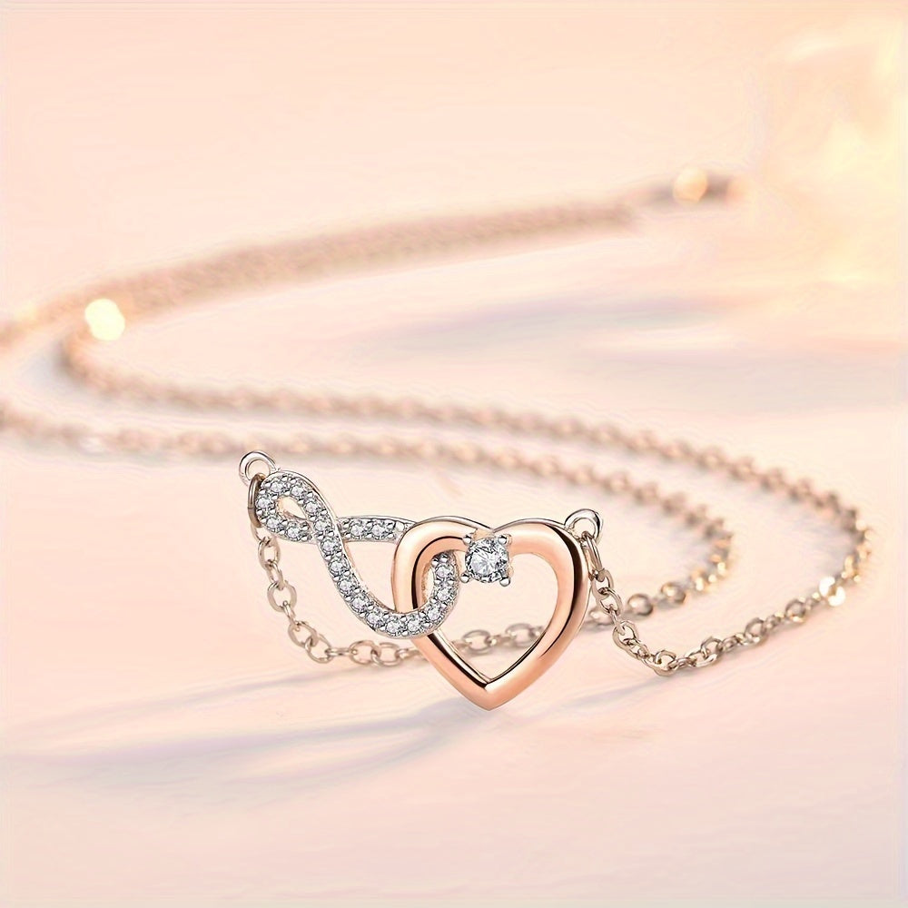 MASALADI Elegant Infinity Heart Necklace for Girlfriend - Dual-Tone Copper with Sparkling Zirconia, Includes Romantic Gift Card & Chic Gift Box - Ideal for Birthdays, Christmas, Valentine's Day, Cute Jewelry