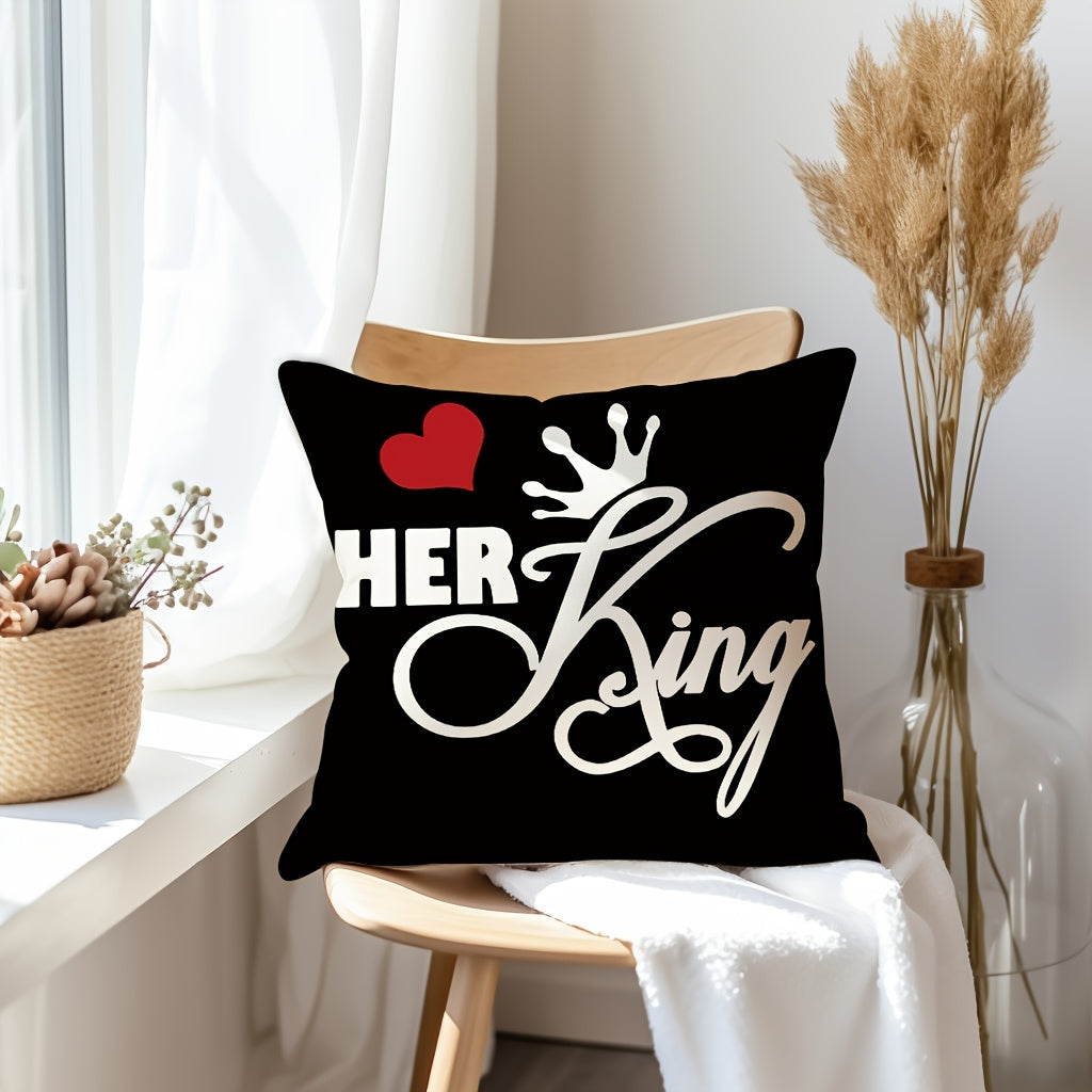 2pcs, Lovers Throw Pillow Covers, Hearts, Crowns, Valentine's Day gifts, Pillowcases for Couples, Wedding Anniversary Gifts, Home Decor for Couch Sofa Living Room Bedroom, Set Of 2, 44.96*44.96cm, Without Pillow Inserts