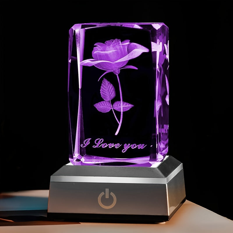 1pc 3D Rose Crystal With LED Color Lamp, Mother's Day Gift, Birthday Present For Girlfriend, Wife, Mother, Friendship Love Commemorate Unique Anniversary Rose