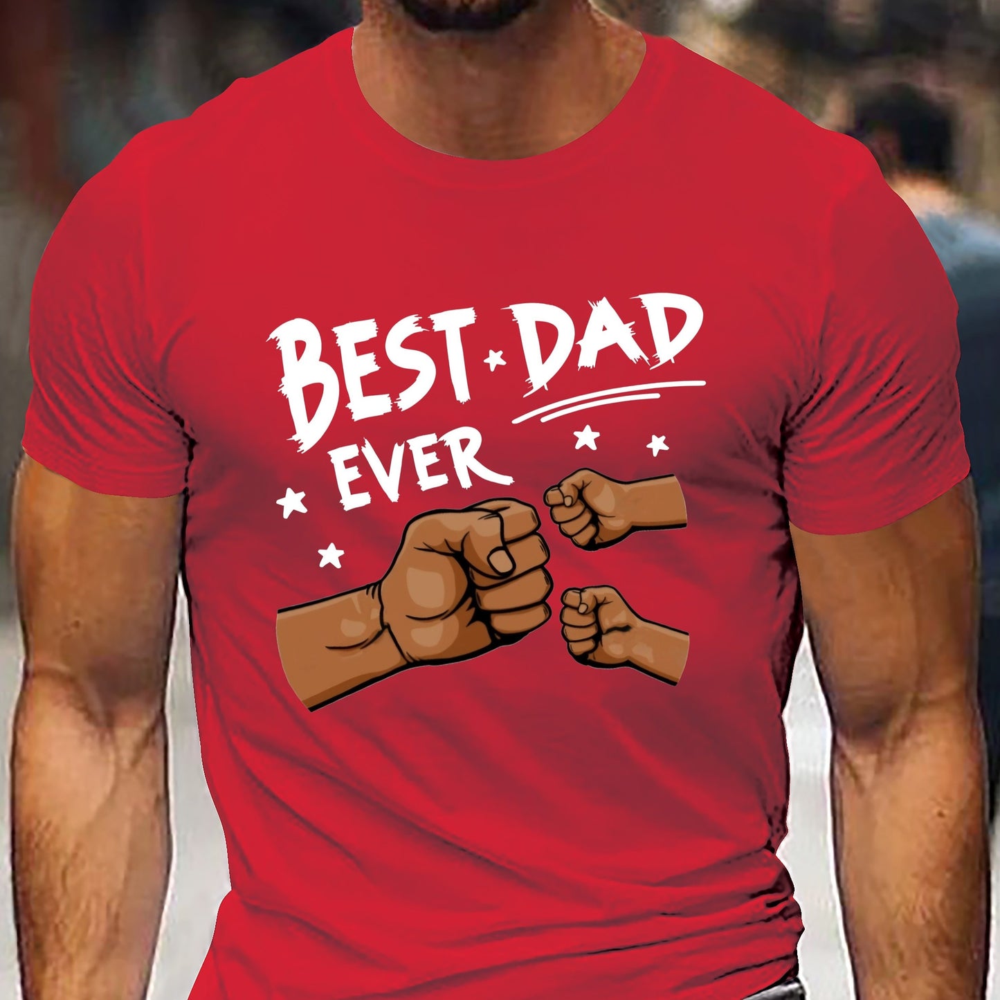 Men's Creative Summer T-shirt, Casual Short Sleeve Crew Neck Top, With BEST DAD EVER Print Men's Versatile Comfy Clothing For Everyday Wear