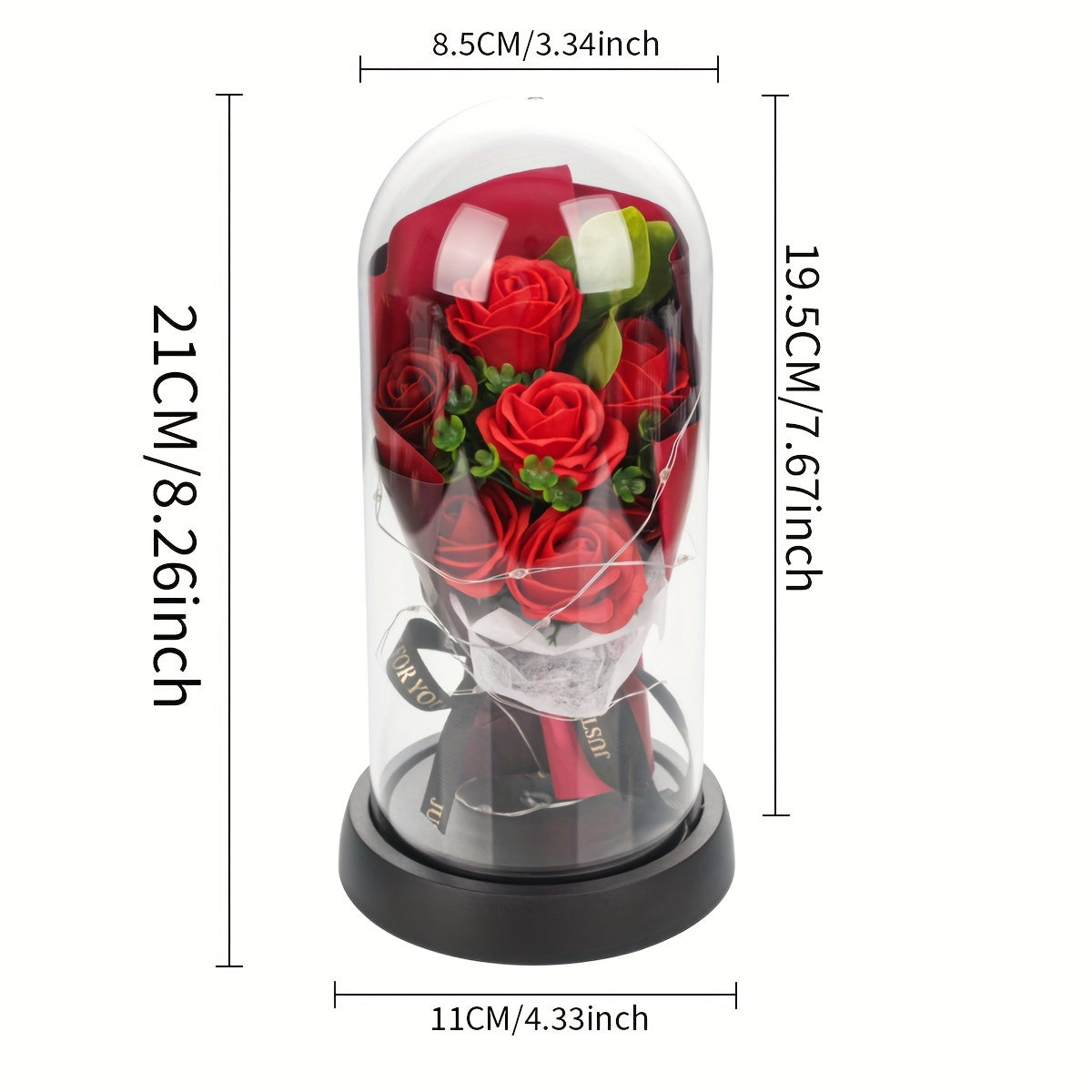 1pc Eternal Rose LED Dome Decor – Romantic Red Artificial Flower Bouquet with Warm White Lighting, Perfect for Valentine’s Day, Birthdays & Anniversaries, Battery Operated (AAA), Holiday Decor Item | Sleek Modern Vase | B