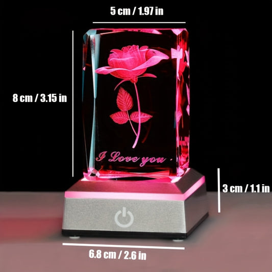 1 Exquisite 3D Rose Crystal Night Light with Color Changing LED Base. Perfect for Valentine'S Day, Christmas, Mother'S Day, Birthday, Girlfriend Wedding Gift, Wife, Mom, Couple, Her Or Friendship Memorial. I Love You Rose Dec