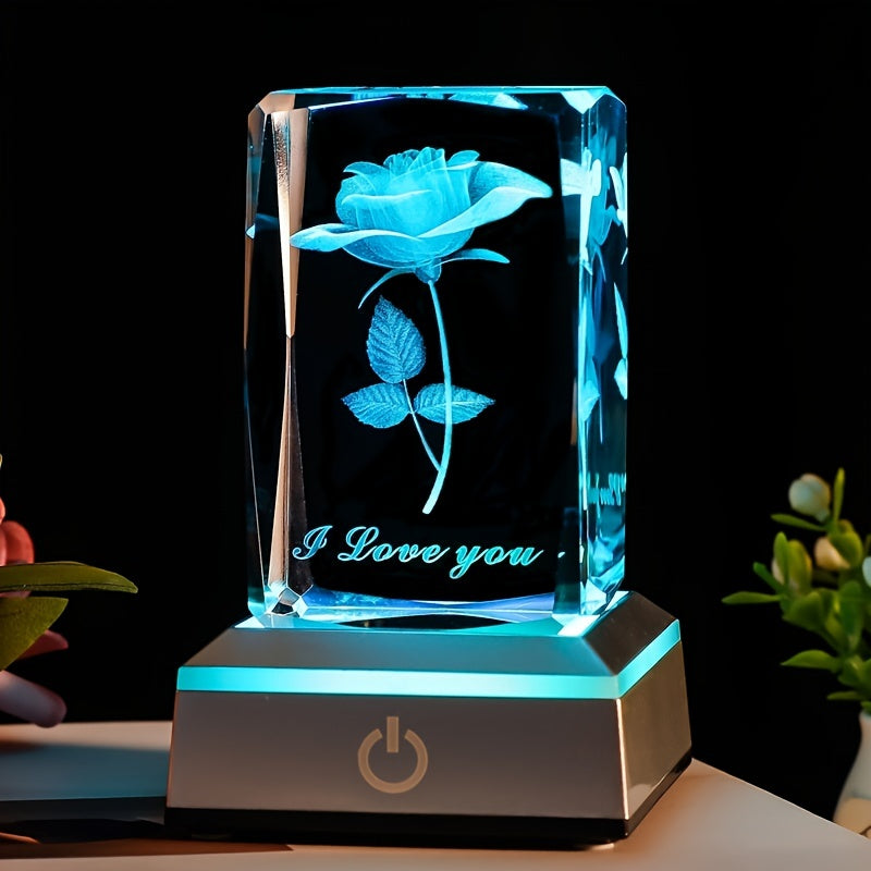 1pc 3D Rose Crystal With LED Color Lamp, Mother's Day Gift, Birthday Present For Girlfriend, Wife, Mother, Friendship Love Commemorate Unique Anniversary Rose