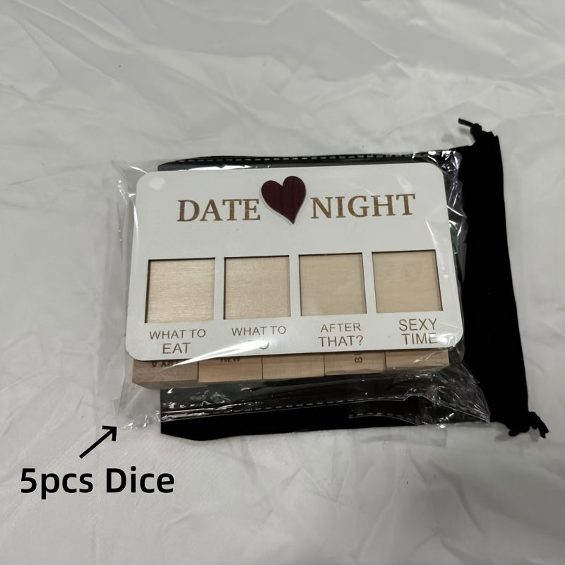 Date Night Decision Dice - Romantic Couples Wooden Dice Game Set, Portable and Creative Ideas for Adults 18+, Ideal Love Gift for Men, Women, Husband, Wife, Girlfriend, Boyfriend with Storage Bag (4 Dice)