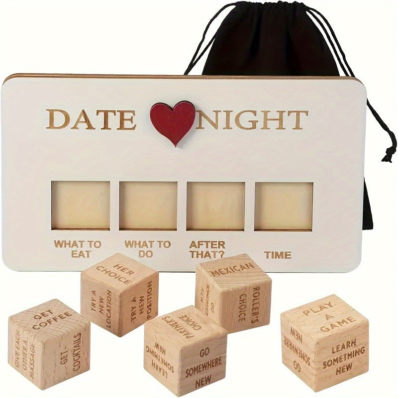 Date Night Decision Dice - Romantic Couples Wooden Dice Game Set, Portable and Creative Ideas for Adults 18+, Ideal Love Gift for Men, Women, Husband, Wife, Girlfriend, Boyfriend with Storage Bag (4 Dice)