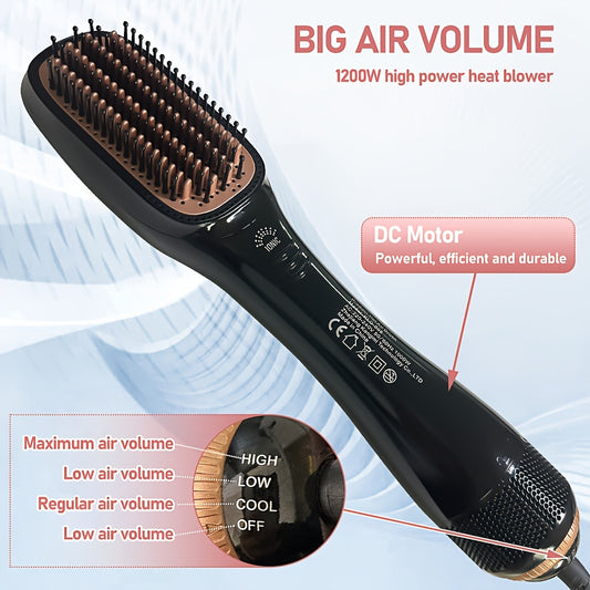 1pc 2-in-1 Hot Air Brush with Detachable Brush Head, 1000W Hair Styling and Drying Tool, 220V European Plug, 3 Temperature Settings, No Battery Required